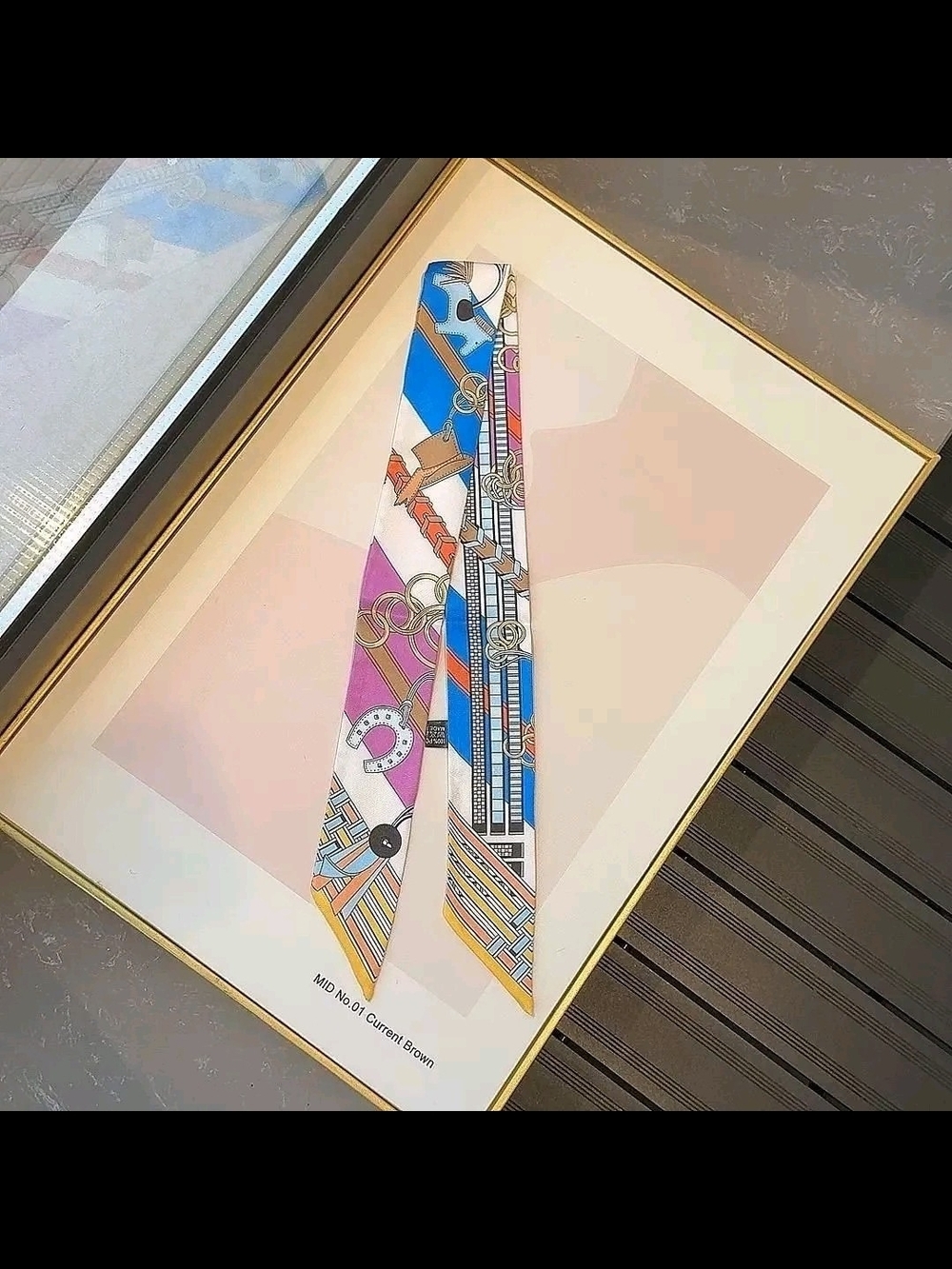 Colorful Printed Silky Scarf - Blue & Pink Accents